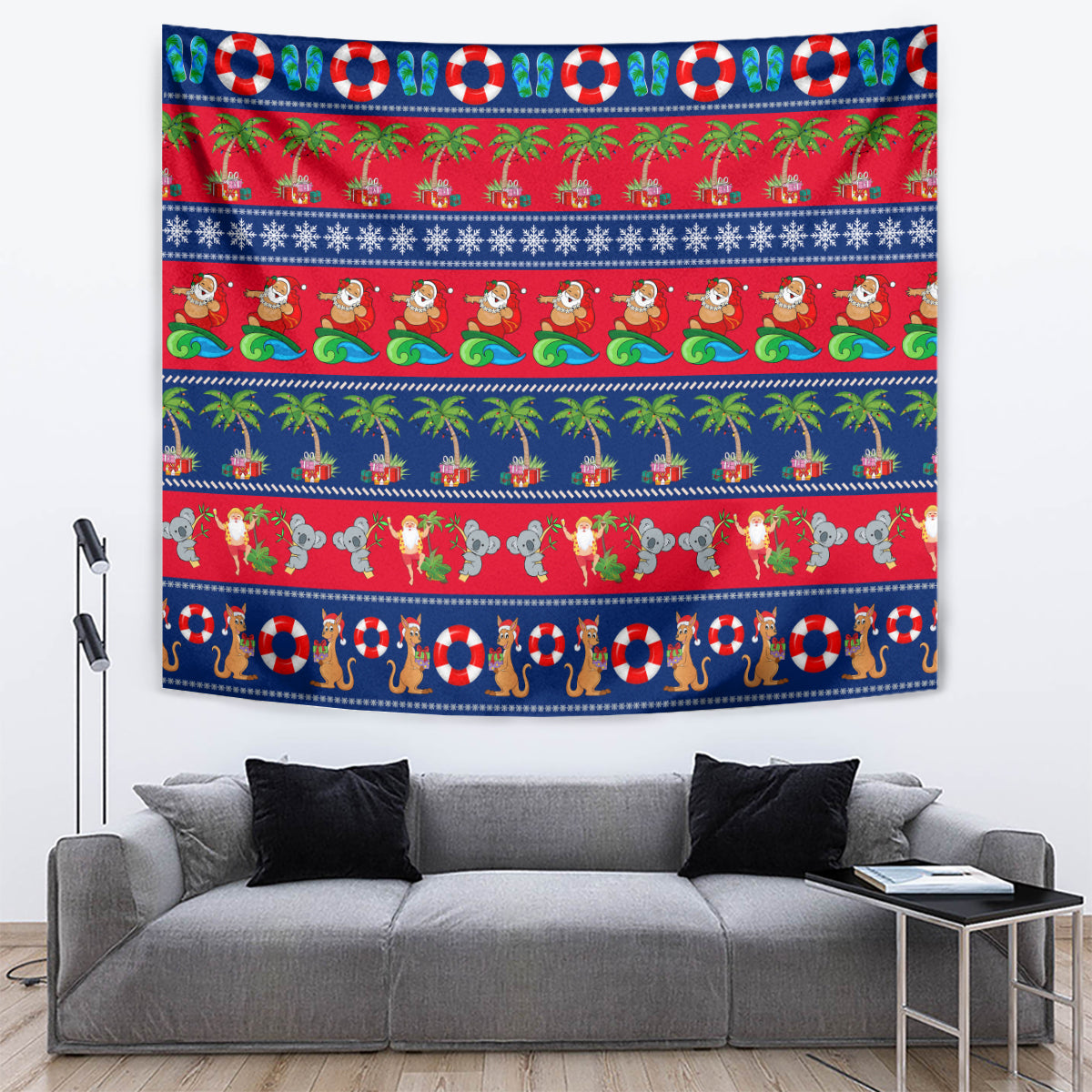 personalised-australia-christmas-tapestry-aussie-santa-claus-beach-xmas-vibes