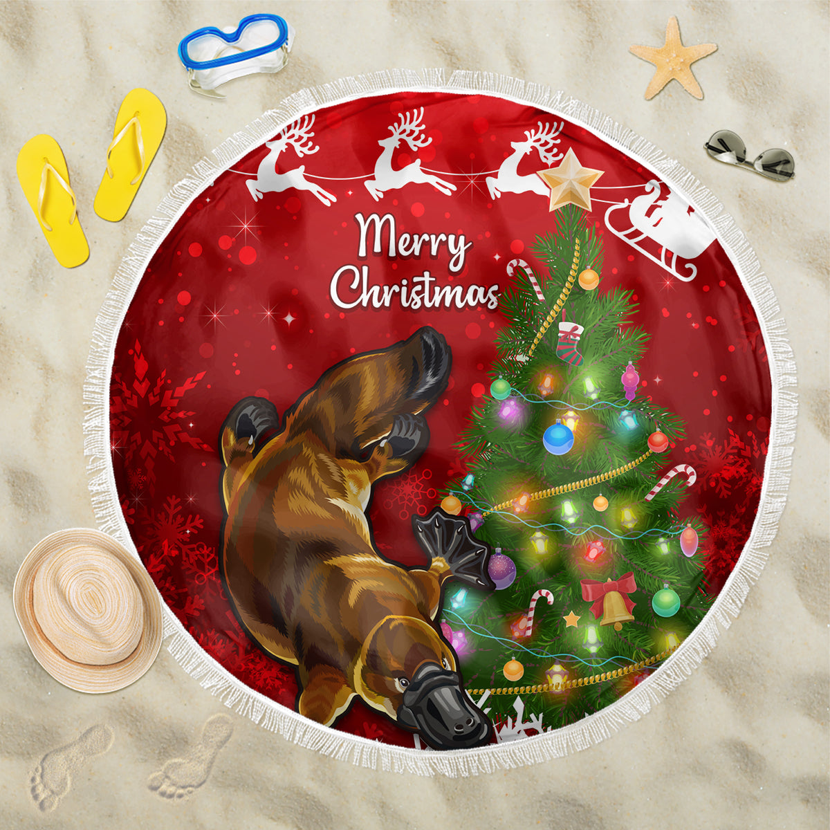 personalised-australia-christmas-beach-blanket-aussie-platypus-xmas-vibes
