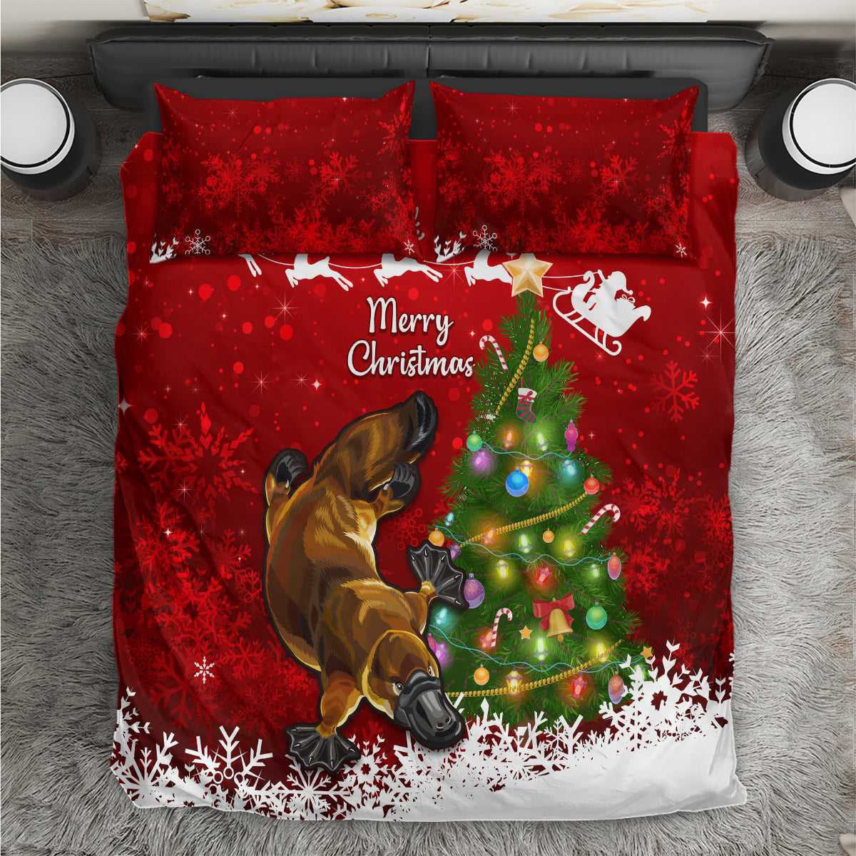 personalised-australia-christmas-bedding-set-aussie-platypus-xmas-vibes