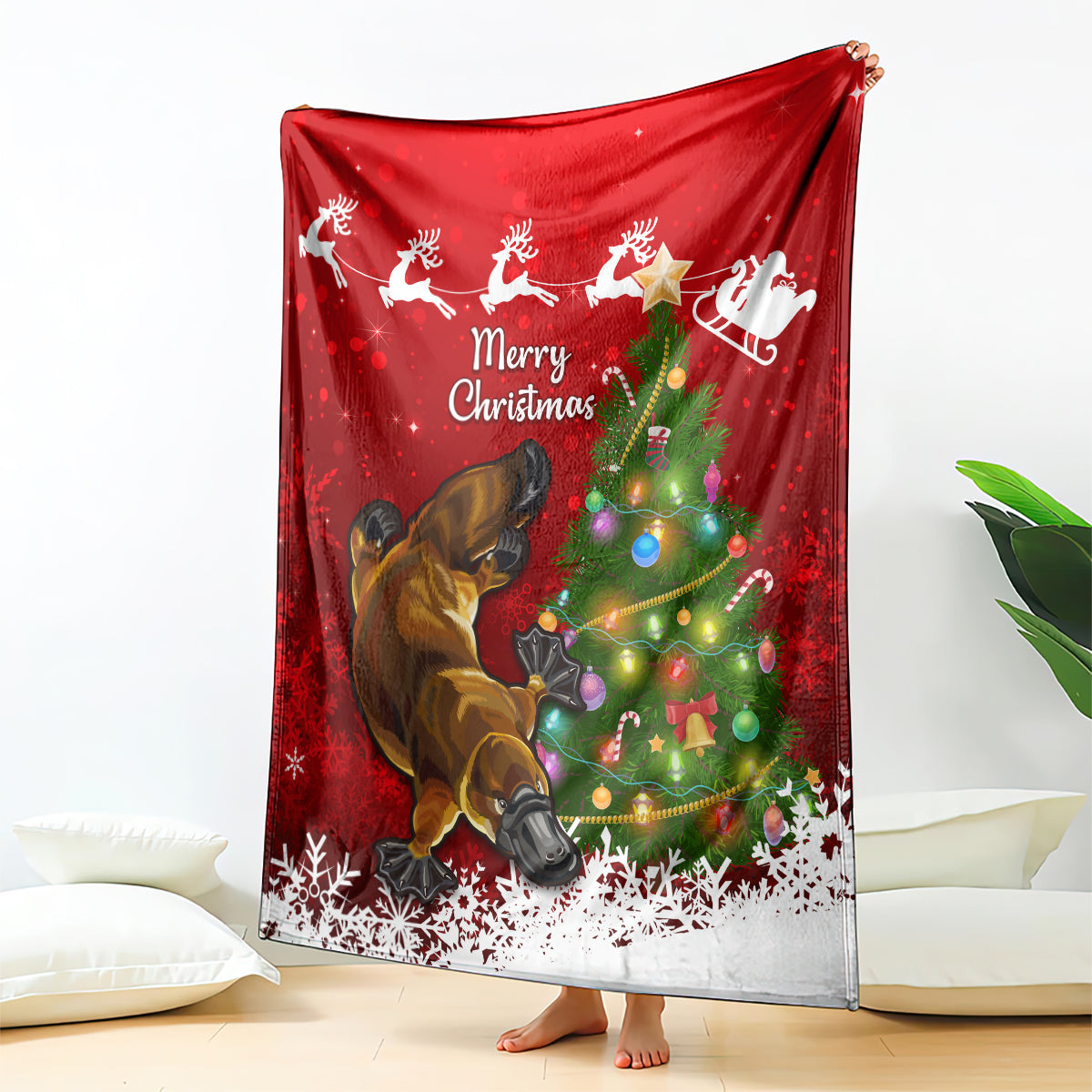 personalised-australia-christmas-blanket-aussie-platypus-xmas-vibes