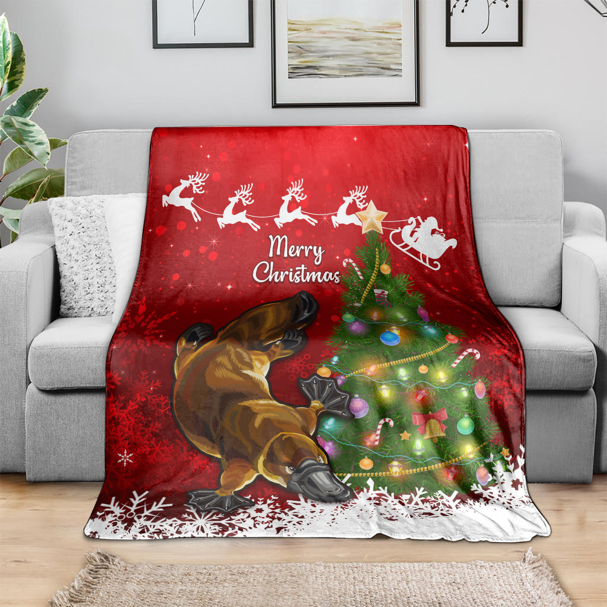 personalised-australia-christmas-blanket-aussie-platypus-xmas-vibes