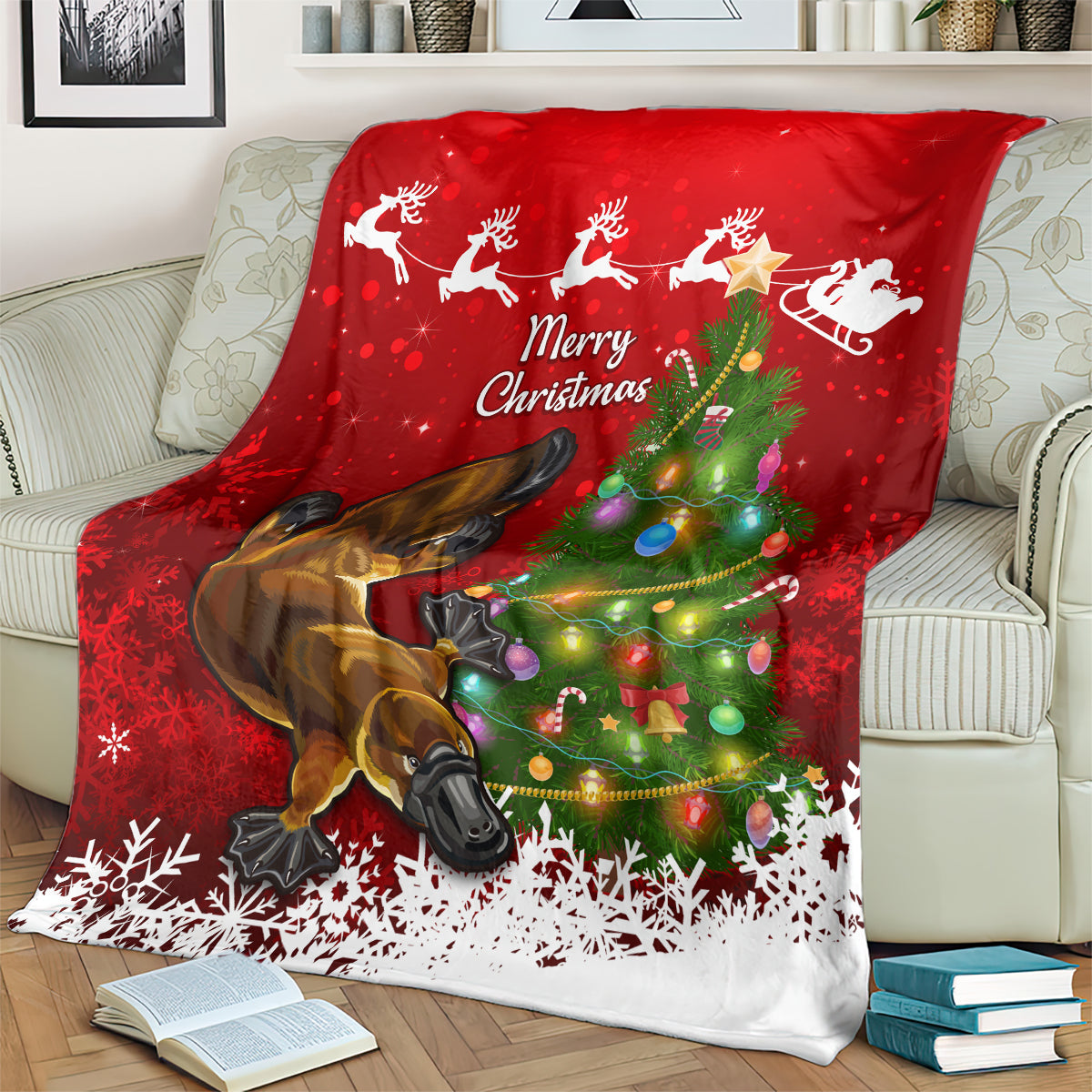 personalised-australia-christmas-blanket-aussie-platypus-xmas-vibes