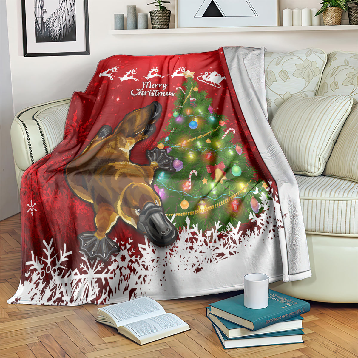 personalised-australia-christmas-blanket-aussie-platypus-xmas-vibes