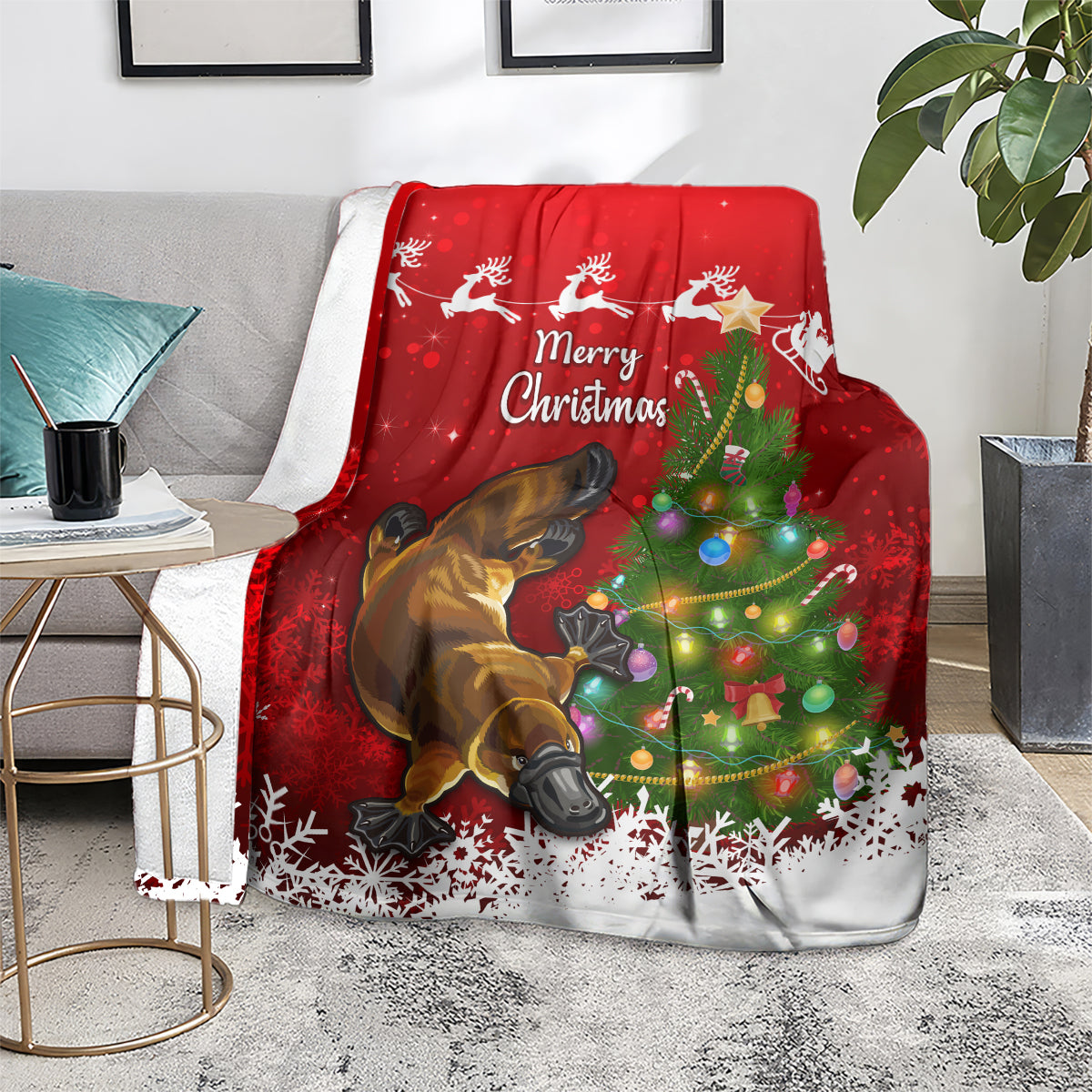 personalised-australia-christmas-blanket-aussie-platypus-xmas-vibes