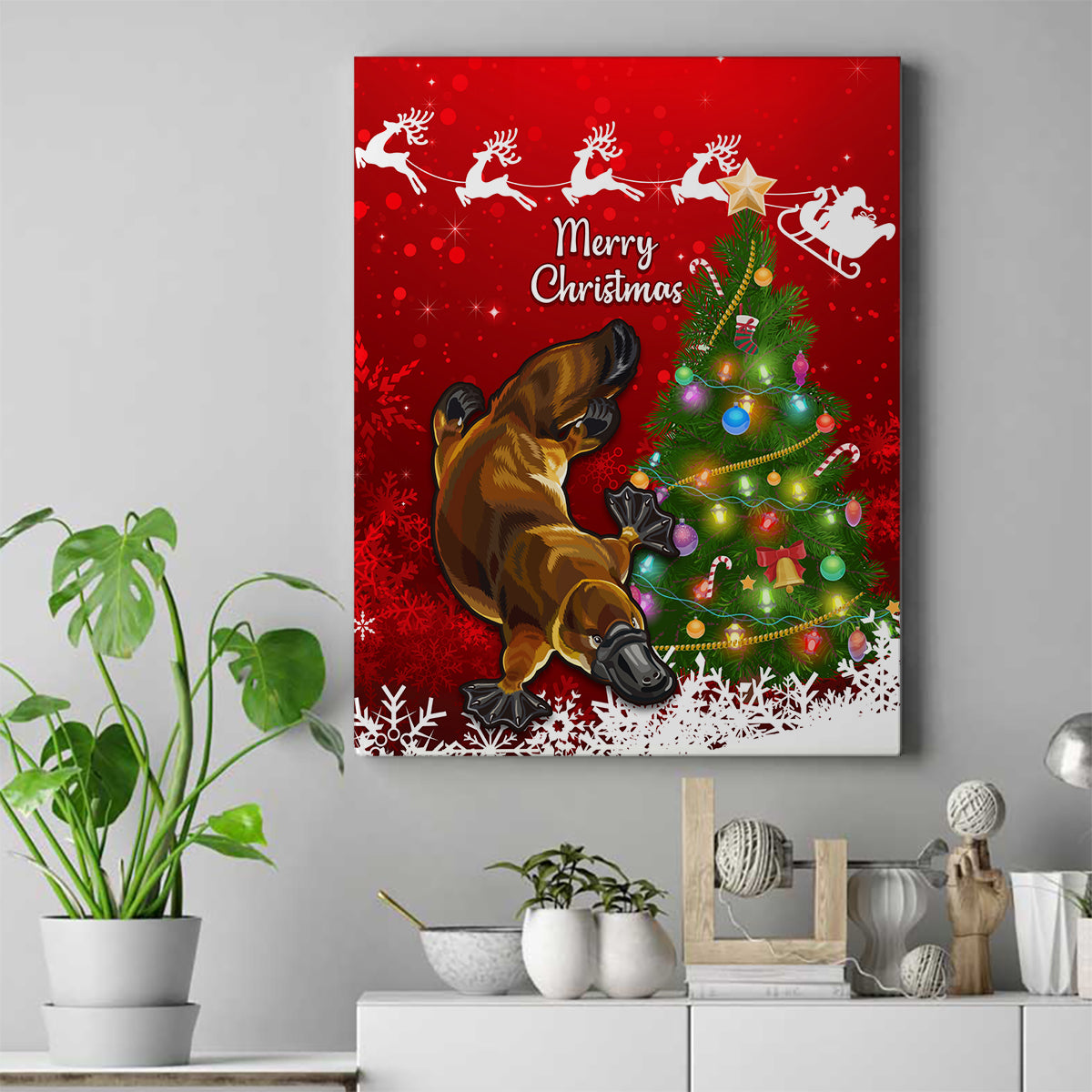 personalised-australia-christmas-canvas-wall-art-aussie-platypus-xmas-vibes