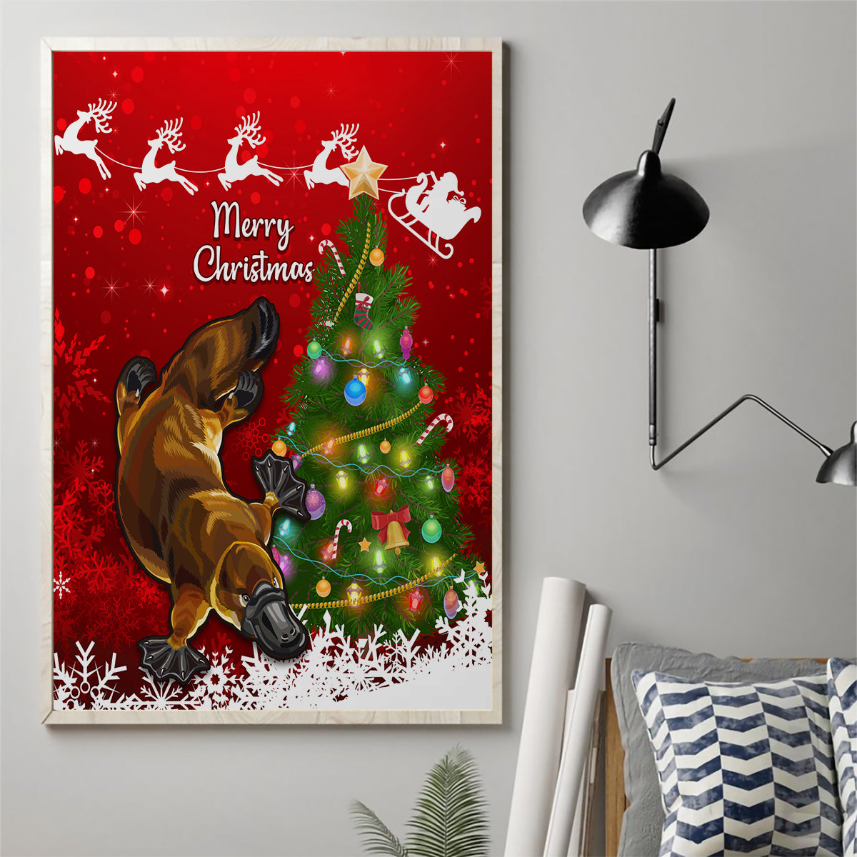 personalised-australia-christmas-canvas-wall-art-aussie-platypus-xmas-vibes