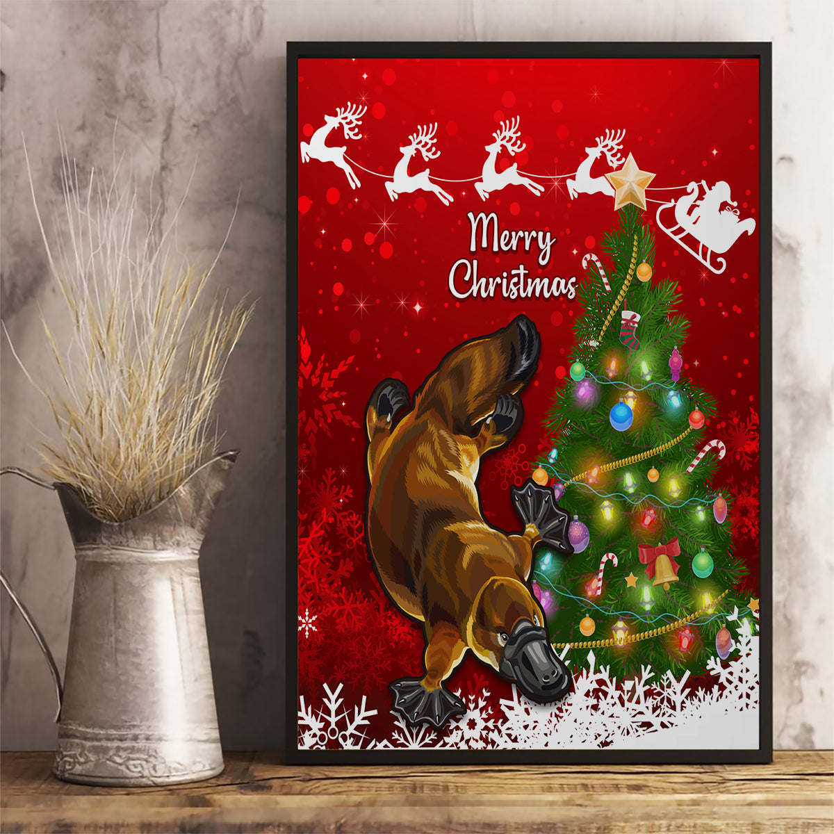 personalised-australia-christmas-canvas-wall-art-aussie-platypus-xmas-vibes