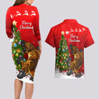 personalised-australia-christmas-couples-matching-long-sleeve-bodycon-dress-and-hawaiian-shirt-aussie-platypus-xmas-vibes