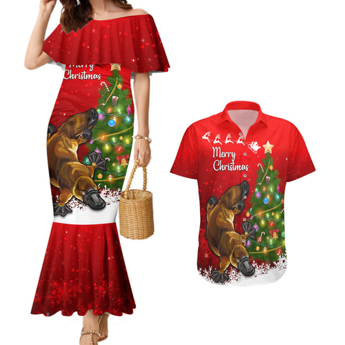 personalised-australia-christmas-couples-matching-mermaid-dress-and-hawaiian-shirt-aussie-platypus-xmas-vibes