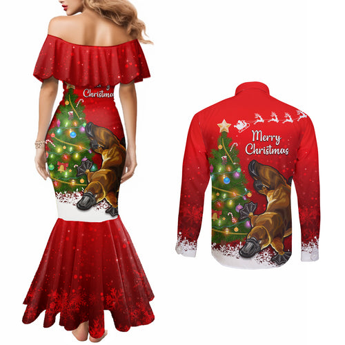 personalised-australia-christmas-couples-matching-mermaid-dress-and-long-sleeve-button-shirt-aussie-platypus-xmas-vibes
