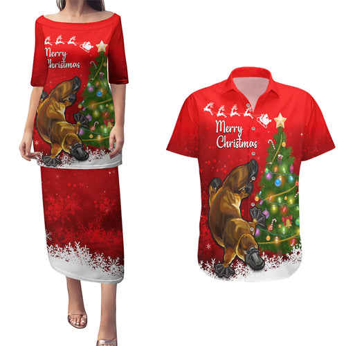 personalised-australia-christmas-couples-matching-puletasi-dress-and-hawaiian-shirt-aussie-platypus-xmas-vibes