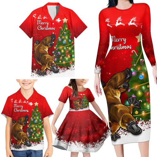 personalised-australia-christmas-family-matching-long-sleeve-bodycon-dress-and-hawaiian-shirt-aussie-platypus-xmas-vibes