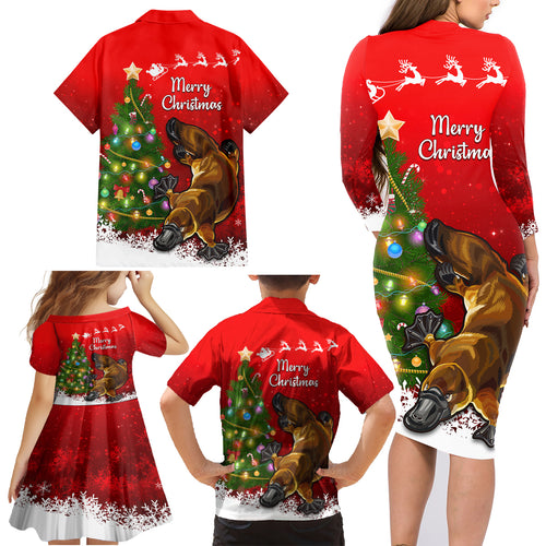 personalised-australia-christmas-family-matching-long-sleeve-bodycon-dress-and-hawaiian-shirt-aussie-platypus-xmas-vibes