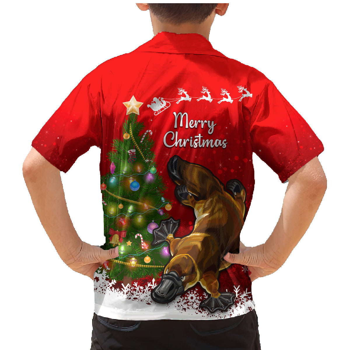 personalised-australia-christmas-family-matching-mermaid-dress-and-hawaiian-shirt-aussie-platypus-xmas-vibes