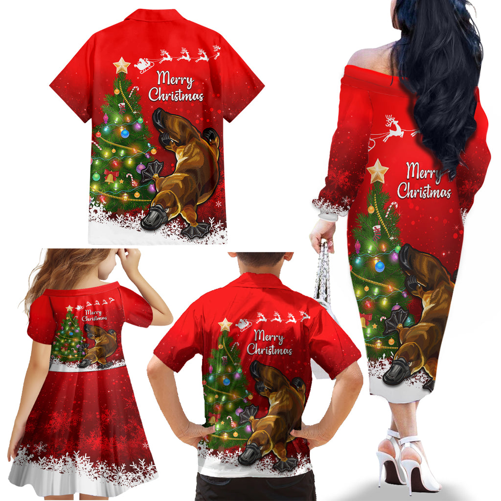 personalised-australia-christmas-family-matching-off-shoulder-long-sleeve-dress-and-hawaiian-shirt-aussie-platypus-xmas-vibes
