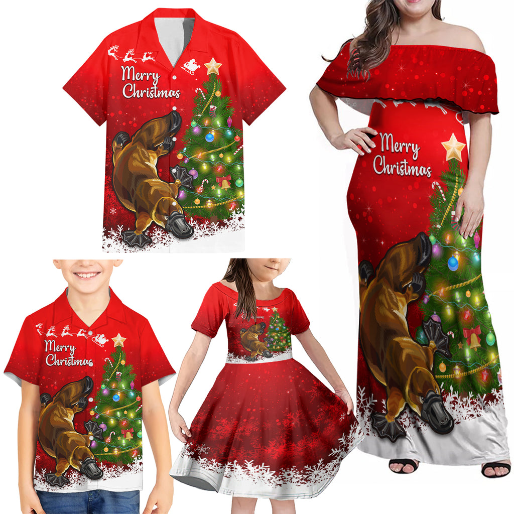 personalised-australia-christmas-family-matching-off-shoulder-maxi-dress-and-hawaiian-shirt-aussie-platypus-xmas-vibes