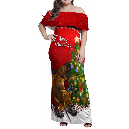 personalised-australia-christmas-family-matching-off-shoulder-maxi-dress-and-hawaiian-shirt-aussie-platypus-xmas-vibes