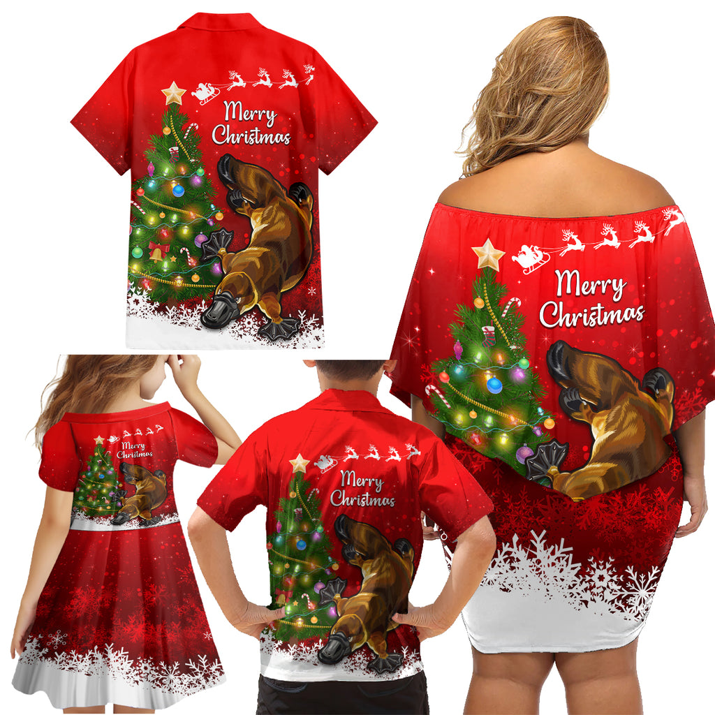 personalised-australia-christmas-family-matching-off-shoulder-short-dress-and-hawaiian-shirt-aussie-platypus-xmas-vibes