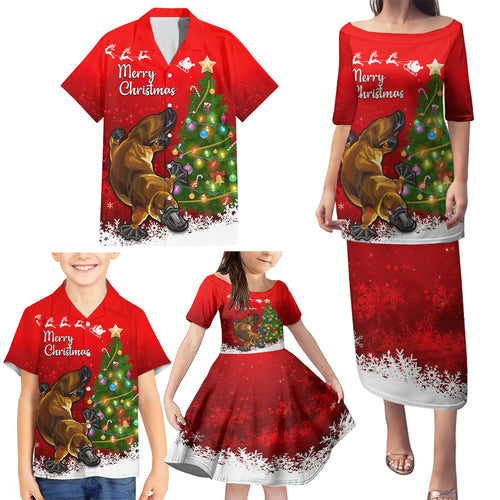 personalised-australia-christmas-family-matching-puletasi-dress-and-hawaiian-shirt-aussie-platypus-xmas-vibes