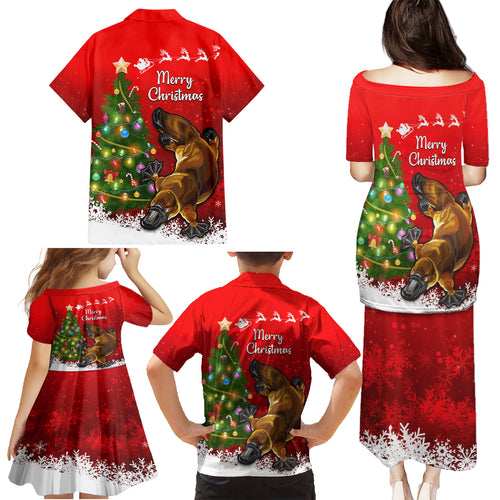 personalised-australia-christmas-family-matching-puletasi-dress-and-hawaiian-shirt-aussie-platypus-xmas-vibes