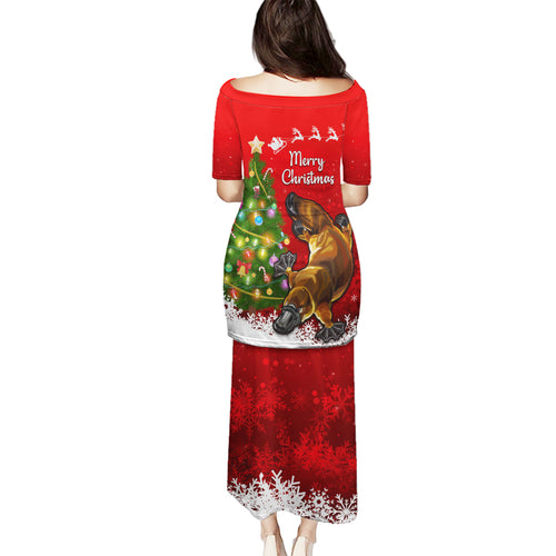 personalised-australia-christmas-family-matching-puletasi-dress-and-hawaiian-shirt-aussie-platypus-xmas-vibes
