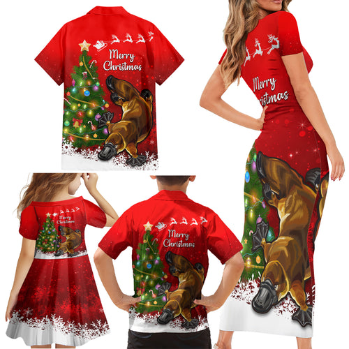 personalised-australia-christmas-family-matching-short-sleeve-bodycon-dress-and-hawaiian-shirt-aussie-platypus-xmas-vibes