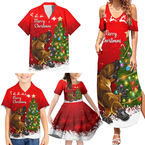personalised-australia-christmas-family-matching-summer-maxi-dress-and-hawaiian-shirt-aussie-platypus-xmas-vibes