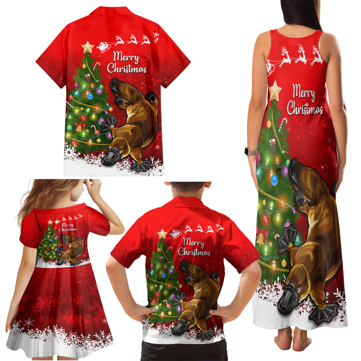 personalised-australia-christmas-family-matching-tank-maxi-dress-and-hawaiian-shirt-aussie-platypus-xmas-vibes