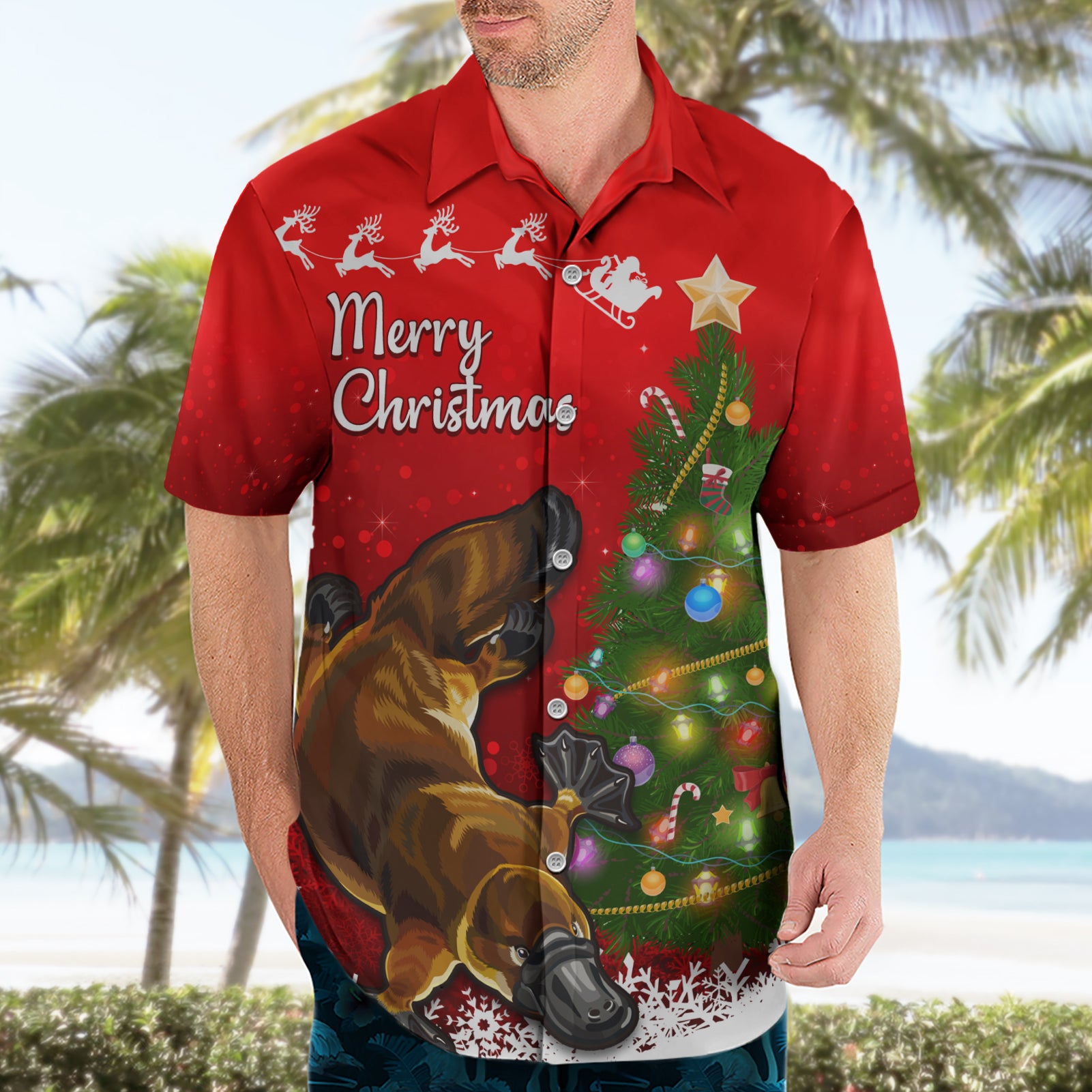 personalised-australia-christmas-hawaiian-shirt-aussie-platypus-xmas-vibes