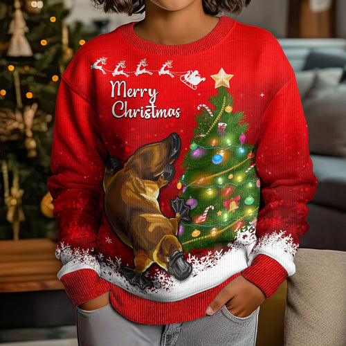 personalised-australia-christmas-kid-ugly-christmas-sweater-aussie-platypus-xmas-vibes