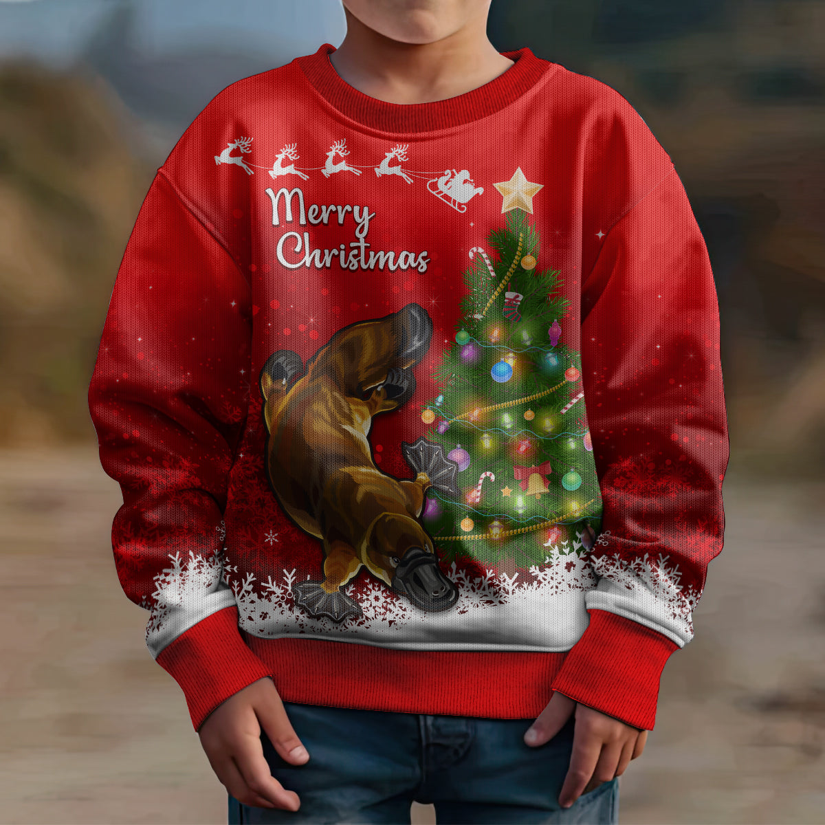 personalised-australia-christmas-kid-ugly-christmas-sweater-aussie-platypus-xmas-vibes