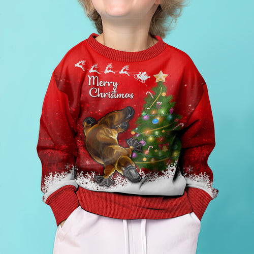 personalised-australia-christmas-kid-ugly-christmas-sweater-aussie-platypus-xmas-vibes