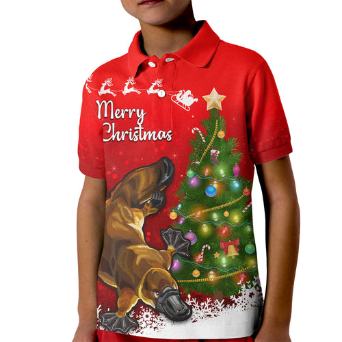 personalised-australia-christmas-kid-polo-shirt-aussie-platypus-xmas-vibes