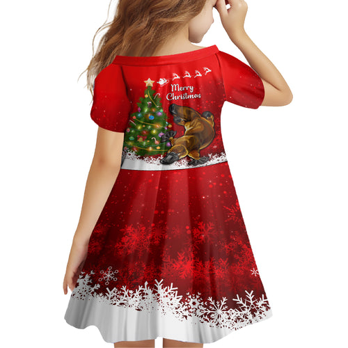 personalised-australia-christmas-kid-short-sleeve-dress-aussie-platypus-xmas-vibes