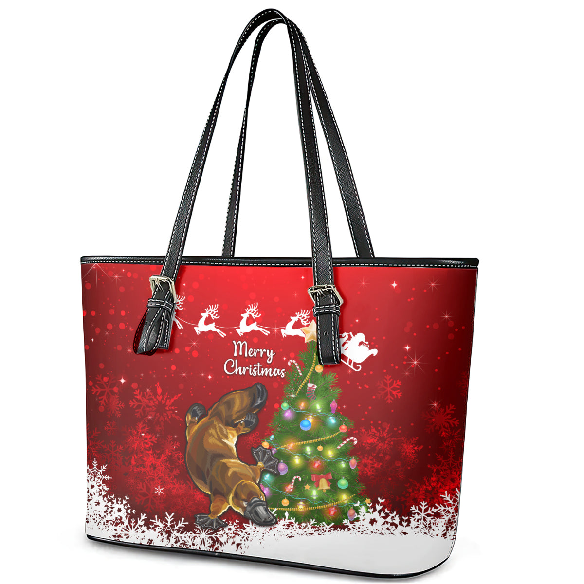 personalised-australia-christmas-leather-tote-bag-aussie-platypus-xmas-vibes