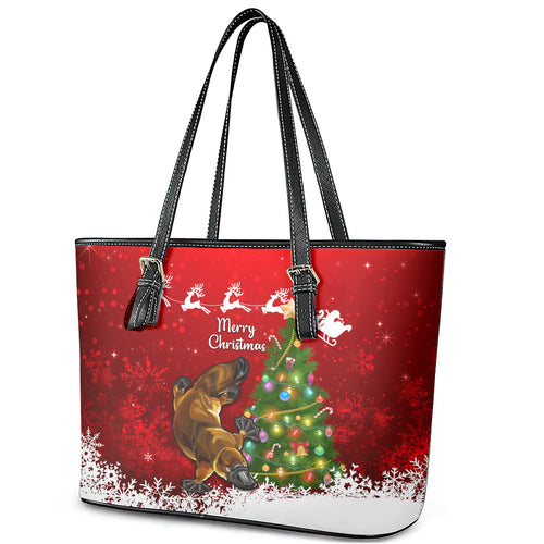 personalised-australia-christmas-leather-tote-bag-aussie-platypus-xmas-vibes