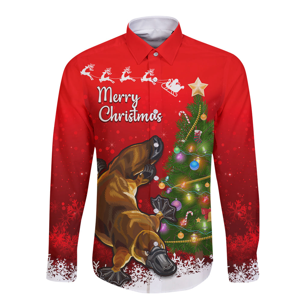 personalised-australia-christmas-long-sleeve-button-shirt-aussie-platypus-xmas-vibes