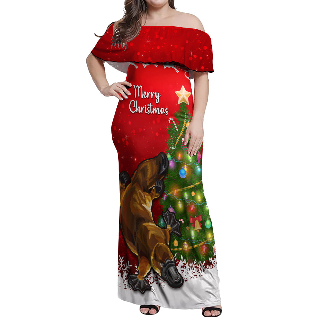 personalised-australia-christmas-off-shoulder-maxi-dress-aussie-platypus-xmas-vibes