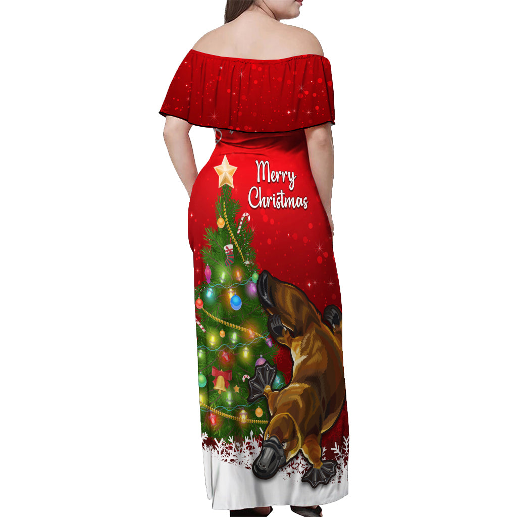 personalised-australia-christmas-off-shoulder-maxi-dress-aussie-platypus-xmas-vibes