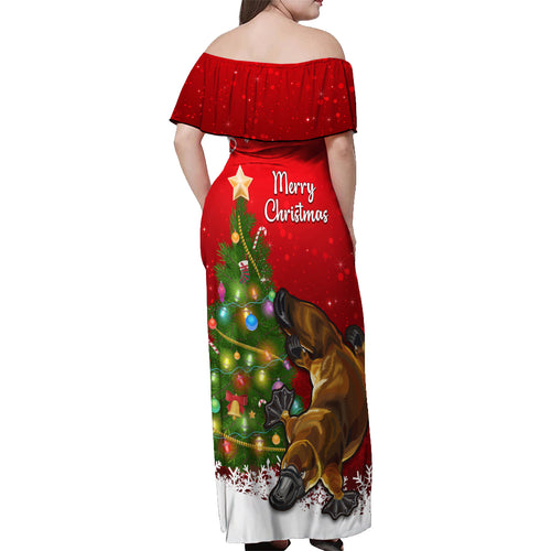 personalised-australia-christmas-off-shoulder-maxi-dress-aussie-platypus-xmas-vibes