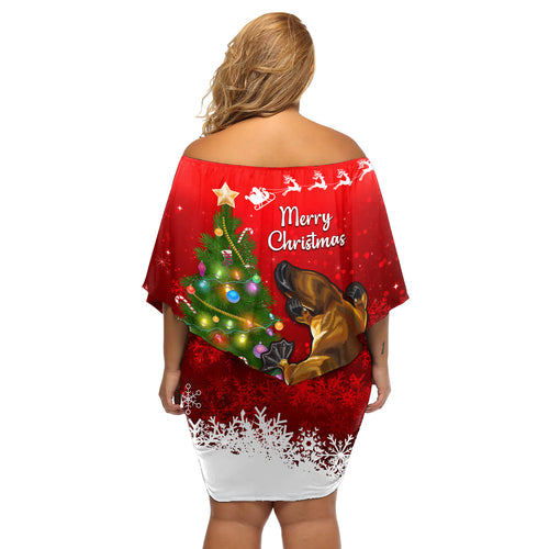personalised-australia-christmas-off-shoulder-short-dress-aussie-platypus-xmas-vibes