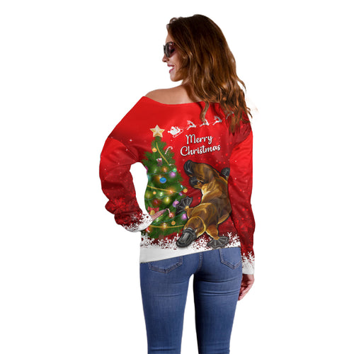 personalised-australia-christmas-off-shoulder-sweater-aussie-platypus-xmas-vibes