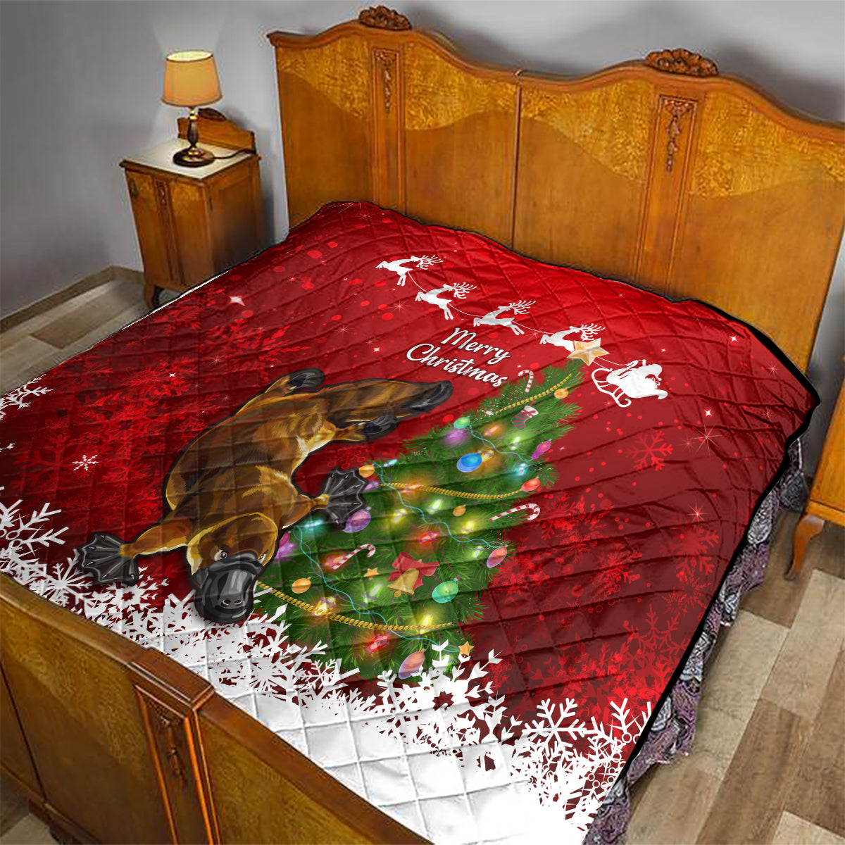 personalised-australia-christmas-quilt-aussie-platypus-xmas-vibes