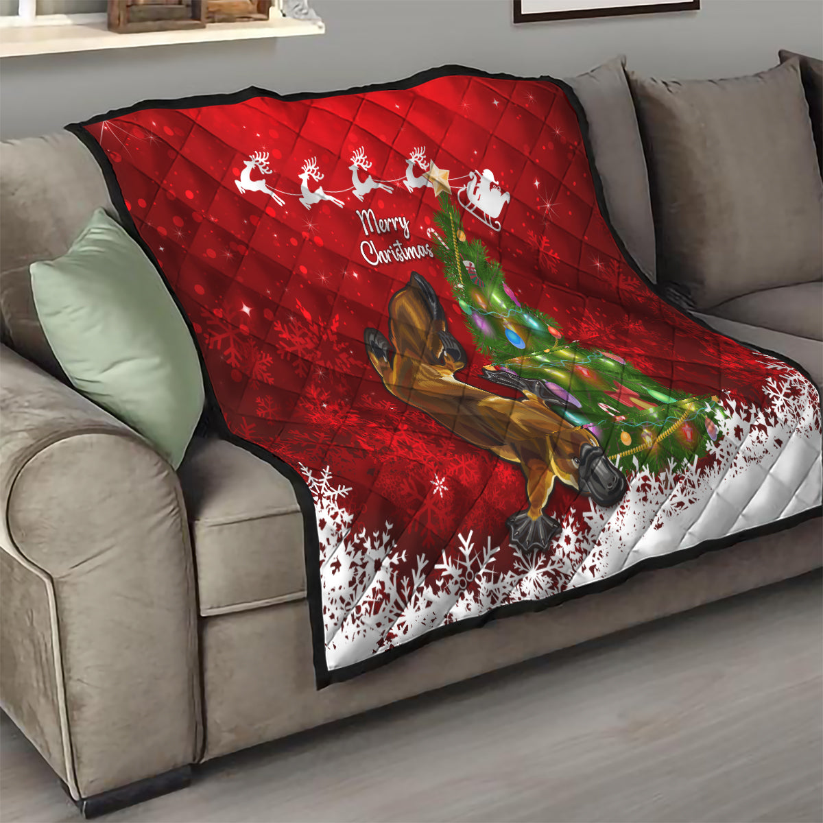 personalised-australia-christmas-quilt-aussie-platypus-xmas-vibes