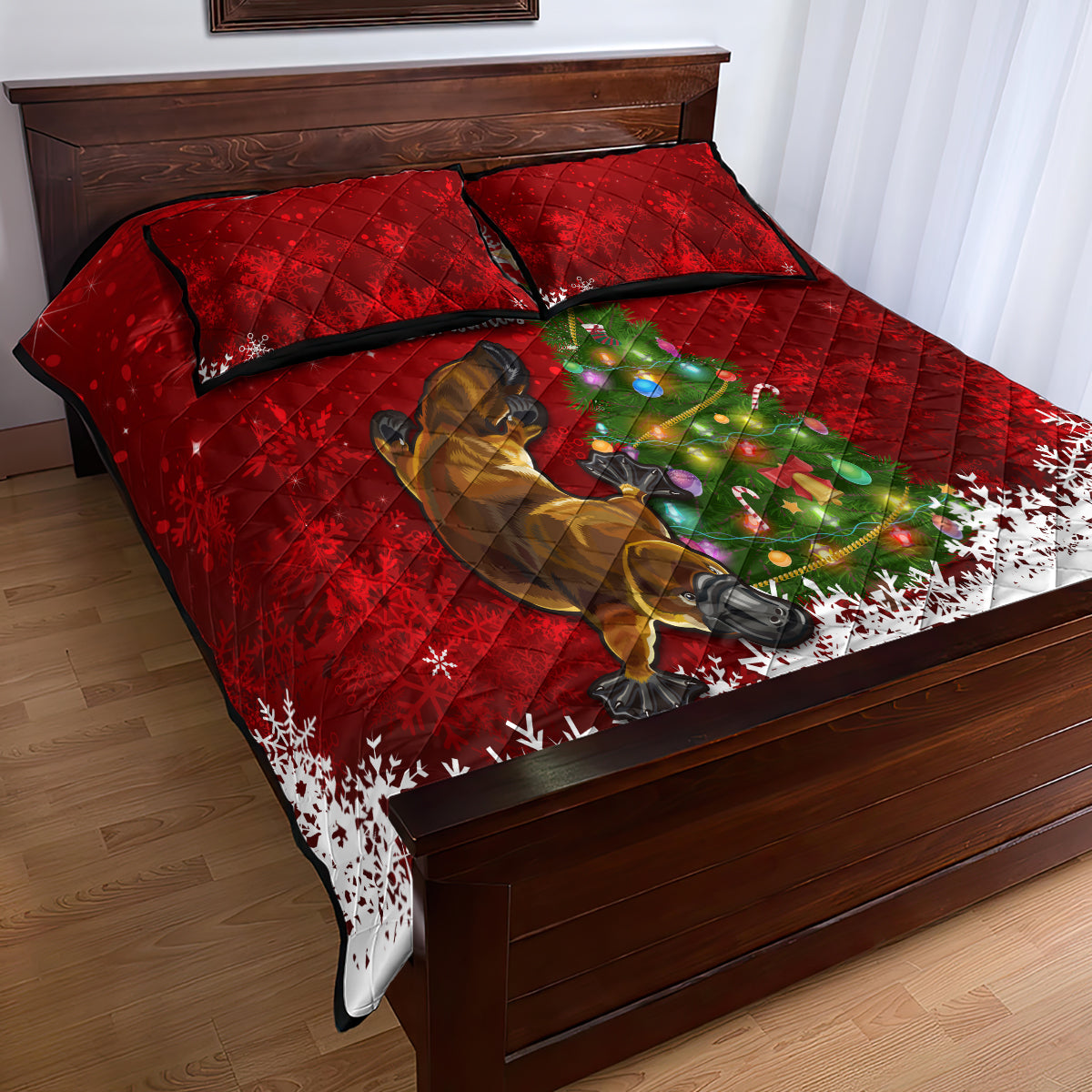 personalised-australia-christmas-quilt-bed-set-aussie-platypus-xmas-vibes