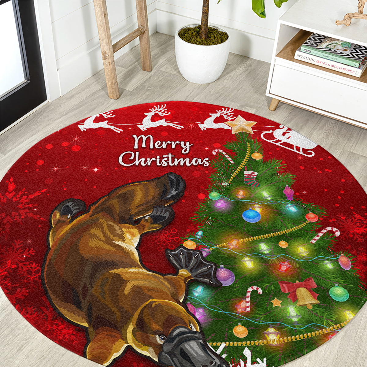 personalised-australia-christmas-round-carpet-aussie-platypus-xmas-vibes