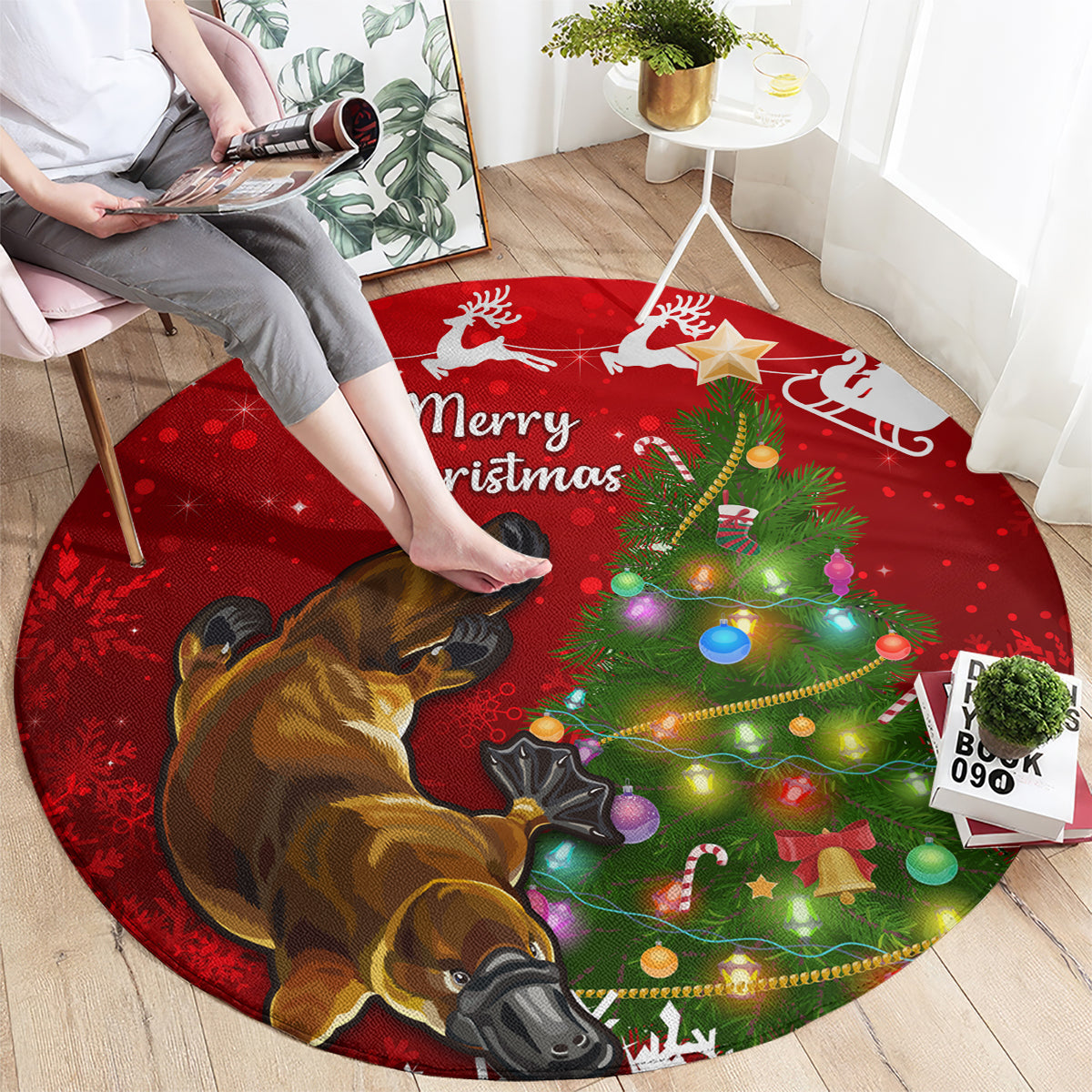 personalised-australia-christmas-round-carpet-aussie-platypus-xmas-vibes