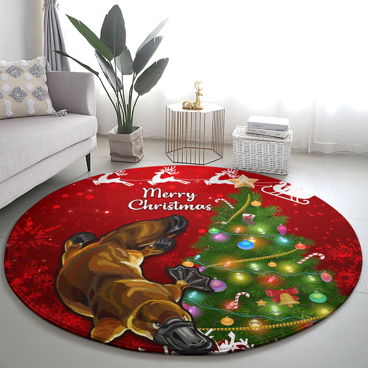 personalised-australia-christmas-round-carpet-aussie-platypus-xmas-vibes