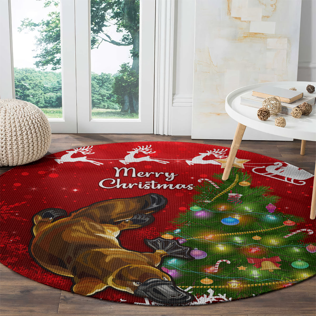 personalised-australia-christmas-round-carpet-aussie-platypus-xmas-vibes