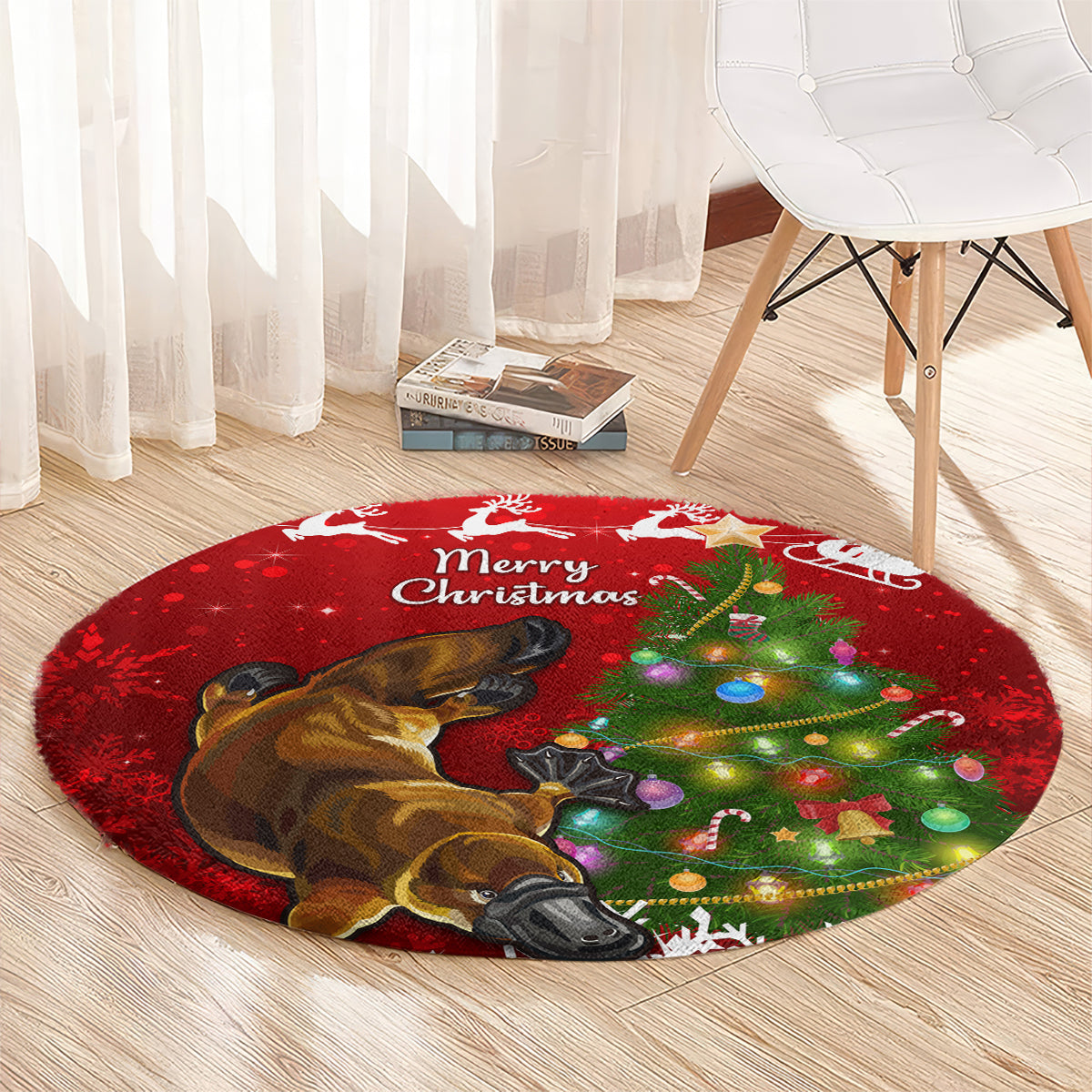 personalised-australia-christmas-round-carpet-aussie-platypus-xmas-vibes
